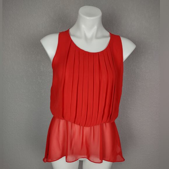 BISOU BISOU Red Pleated Sleeveless Blouse Size XS - Picture 13 of 13